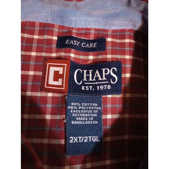 Chaps Shirt Men's 2xl Tall Red Button Front Long Sleeve - Picture 6 of 8